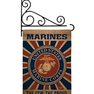 Marine Corps Garden Flag - Set Wall Holder Armed Forces USMC Semper Fi United State American Military Veteran Retire Official - House Banner Small Yard Gift Double-Sided Made In USA 13 X 18.5