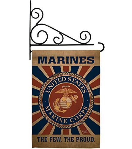 Marine Corps Garden Flag - Set Wall Holder Armed Forces USMC Semper Fi United State American Military Veteran Retire Official - House Banner Small Yard Gift Double-Sided Made In USA 13 X 18.5