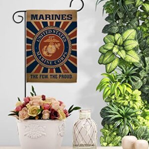 Marine Corps Garden Flag - Set Wall Holder Armed Forces USMC Semper Fi United State American Military Veteran Retire Official - House Banner Small Yard Gift Double-Sided Made In USA 13 X 18.5