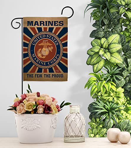 Marine Corps Garden Flag - Set Wall Holder Armed Forces USMC Semper Fi United State American Military Veteran Retire Official - House Banner Small Yard Gift Double-Sided Made In USA 13 X 18.5