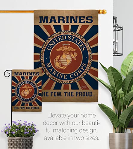 Marine Corps Garden Flag - Set Wall Holder Armed Forces USMC Semper Fi United State American Military Veteran Retire Official - House Banner Small Yard Gift Double-Sided Made In USA 13 X 18.5