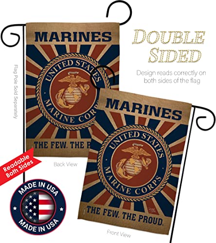 Marine Corps Garden Flag - Set Wall Holder Armed Forces USMC Semper Fi United State American Military Veteran Retire Official - House Banner Small Yard Gift Double-Sided Made In USA 13 X 18.5