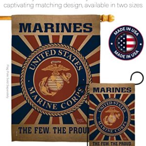 Marine Corps Garden Flag - Set Wall Holder Armed Forces USMC Semper Fi United State American Military Veteran Retire Official - House Banner Small Yard Gift Double-Sided Made In USA 13 X 18.5