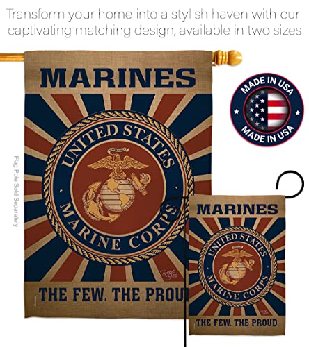 Marine Corps Garden Flag - Set Wall Holder Armed Forces USMC Semper Fi United State American Military Veteran Retire Official - House Banner Small Yard Gift Double-Sided Made In USA 13 X 18.5