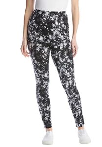 woman within women's plus size stretch cotton printed legging - 3x, black white tie dye