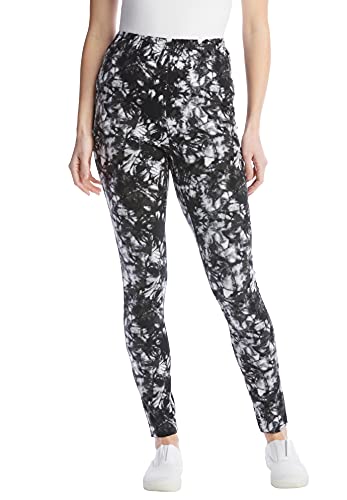 Woman Within Women's Plus Size Stretch Cotton Printed Legging - 3X, Black White Tie Dye