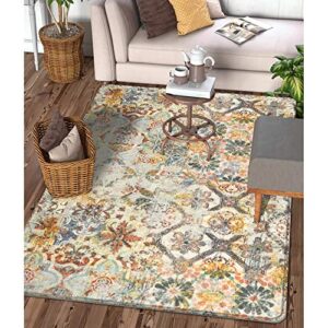 lahome floral medallion collection area rug - 4’ x 6’ non-slip distressed bohemian vintage traditional area rug accent throw rugs floor carpet for living room bedrooms decor (4' x 6', multicolor)