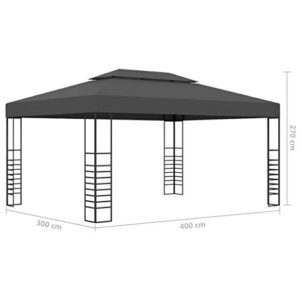 Garden Gazebo with Hardware Kits, Outdoor Galvanized Steel Double Roof Permanent Gazebo Canopy 118.1"x157.4" Anthracite