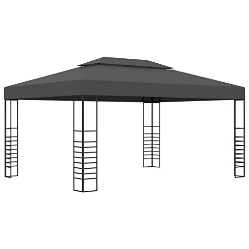 Garden Gazebo with Hardware Kits, Outdoor Galvanized Steel Double Roof Permanent Gazebo Canopy 118.1"x157.4" Anthracite