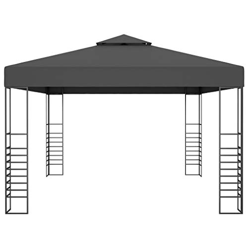 Garden Gazebo with Hardware Kits, Outdoor Galvanized Steel Double Roof Permanent Gazebo Canopy 118.1"x157.4" Anthracite