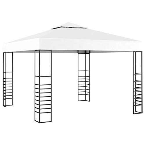 Garden Gazebo with Hardware Kits, Outdoor Galvanized Steel Double Roof Permanent Gazebo Canopy 118.1"x118.1" White