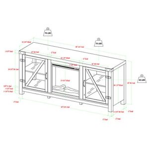 Walker Edison Farmhouse Barn Door Wood and Glass Fireplace TV Stand for TV's up to 64" Flat Screen Living Room Storage Cabinet Doors and Shelves Entertainment Center, 58 Inch, Stone Grey