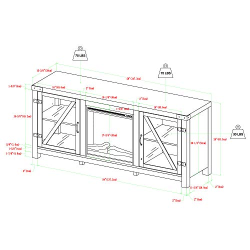 Walker Edison Farmhouse Barn Door Wood and Glass Fireplace TV Stand for TV's up to 64" Flat Screen Living Room Storage Cabinet Doors and Shelves Entertainment Center, 58 Inch, Stone Grey