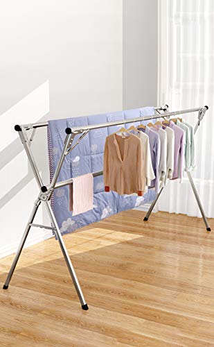 AIODE Clothes Drying Rack for Laundry Foldable Free of Installation Adjustable Stainless Steel Garment Rack