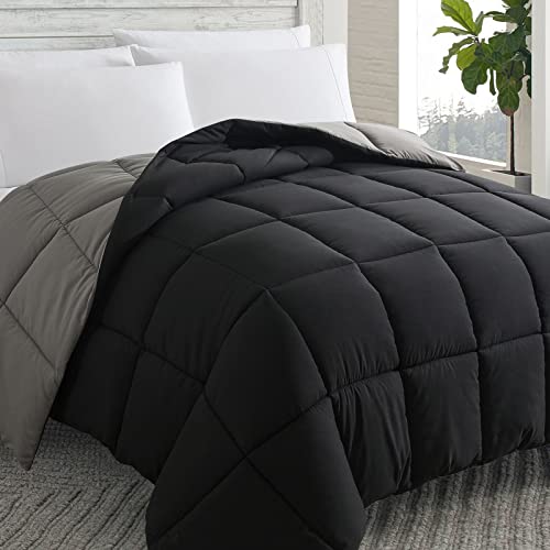 Cosybay Down Alternative Comforter (Black/Grey, Cal-King) - All Season Soft Quilted California King Size Bed Comforter - Duvet Insert with Corner Tabs -Winter Summer Warm Fluffy, 104x96 inches