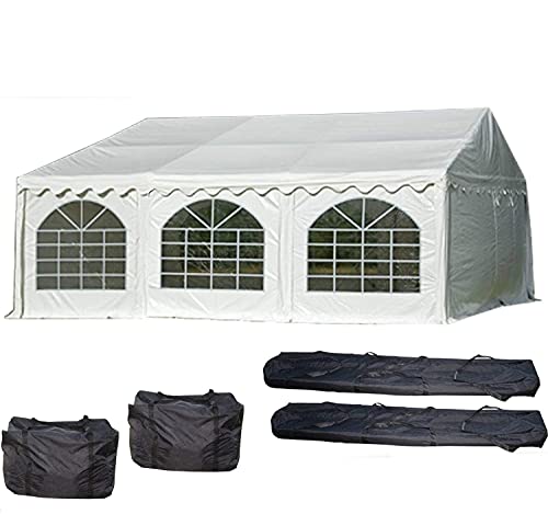 DELTA Canopies 20'x20' (FR) PVC Party Tent White,Commercial Fire Retardant Wedding Canopy,Outdoor Event Shelter,Residential Backyard Garden Gazebo,with Waterproof Top,Galvanized Steel Poles,Carry Bags