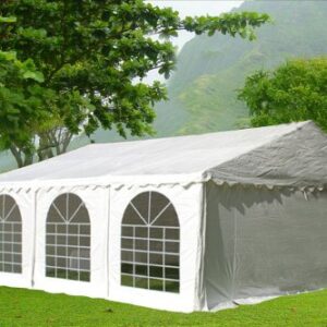 DELTA Canopies 20'x20' (FR) PVC Party Tent White,Commercial Fire Retardant Wedding Canopy,Outdoor Event Shelter,Residential Backyard Garden Gazebo,with Waterproof Top,Galvanized Steel Poles,Carry Bags