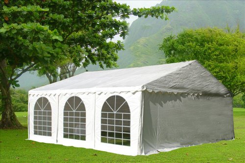 DELTA Canopies 20'x20' (FR) PVC Party Tent White,Commercial Fire Retardant Wedding Canopy,Outdoor Event Shelter,Residential Backyard Garden Gazebo,with Waterproof Top,Galvanized Steel Poles,Carry Bags