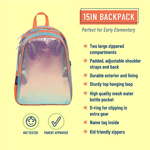 Wildkin 15 Inch Kids Backpack for Boys & Girls, 600-Denier Polyester Backpack for Kids, Features Padded Back & Adjustable Strap, Perfect Size for School & Travel Backpacks (Orange Shimmer)