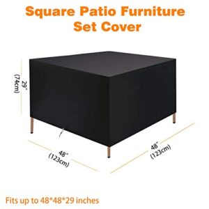 Mancro Square Patio Table Cover, 48 Inch Water-Resistant Outdoor Patio Furniture Cover for Table and Chairs, Windproof & UV-Protection Patio Cover 48L x 48W x 29H