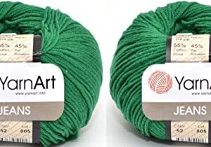 Amigurumi Cotton Yarn, YarnArt Jeans Yarn 55% Cotton 45% Acrylic Lot of 2 Skein 100gr 350yds Knitting Acrylic Cotton 2 Sport Yarn (52)