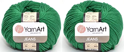 Amigurumi Cotton Yarn, YarnArt Jeans Yarn 55% Cotton 45% Acrylic Lot of 2 Skein 100gr 350yds Knitting Acrylic Cotton 2 Sport Yarn (52)