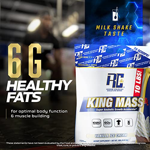 Ronnie Coleman Signature Series King Mass XL Mass Gainer Protein Powder, Muscle Gainer, 60g Protein, 180g Carbohydrates, 1,000+ Calories, Creatine and Glutamine, Vanilla Ice Cream, 10 Pound