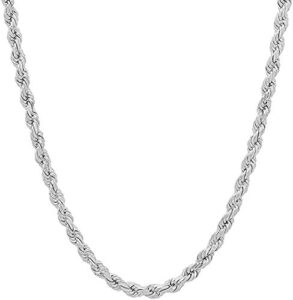 savlano 925 sterling silver 4mm solid italian rope diamond cut twist link chain necklace with gift box for men & women - made in italy