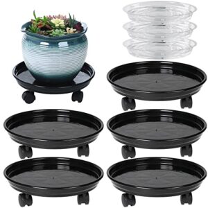 circloophs 5 packs plastic plant caddy with casters 12" heavy-duty plant dolly rolling plant stand with wheels for moving heavy and large plant pot saucers plant rollers indoor and outdoor, black