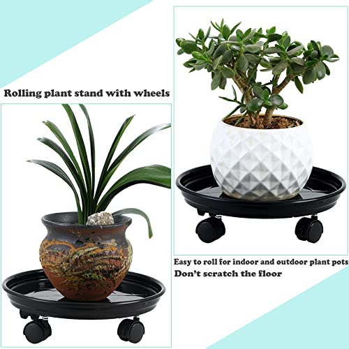 Circloophs 5 Packs Plastic Plant Caddy with Casters 12" Heavy-Duty Plant Dolly Rolling Plant Stand with Wheels for Moving Heavy and Large Plant Pot Saucers Plant Rollers Indoor and Outdoor, Black