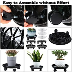 Circloophs 5 Packs Plastic Plant Caddy with Casters 12" Heavy-Duty Plant Dolly Rolling Plant Stand with Wheels for Moving Heavy and Large Plant Pot Saucers Plant Rollers Indoor and Outdoor, Black