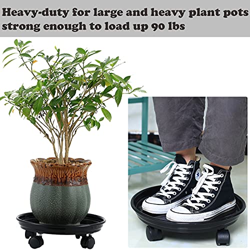 Circloophs 5 Packs Plastic Plant Caddy with Casters 12" Heavy-Duty Plant Dolly Rolling Plant Stand with Wheels for Moving Heavy and Large Plant Pot Saucers Plant Rollers Indoor and Outdoor, Black