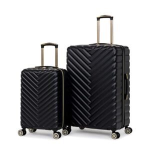 kenneth cole reaction "madison square" women's lightweight hardside chevron expandable spinner luggage, 2-piece set (20" & 28"), black with gold zippers