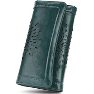 aphison womens wallets rfid blocking pu leather clutch long wallet for women card holder phone organizer ladies travel purse hollow out sunflower design gift box 2214dark-green