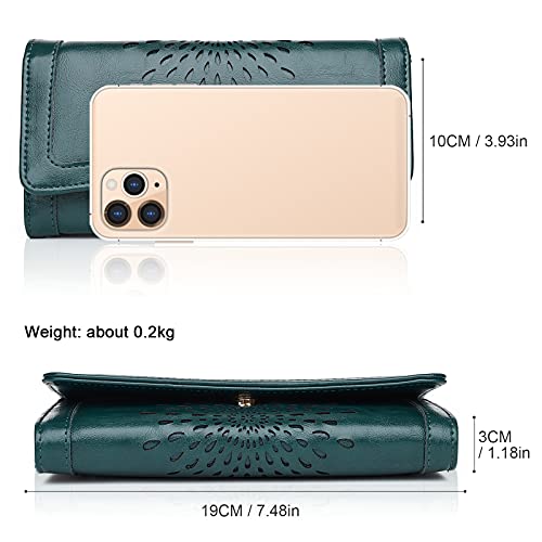 APHISON Womens Wallets RFID Blocking PU Leather Clutch Long Wallet for Women Card Holder Phone Organizer Ladies Travel Purse Hollow Out Sunflower Design Gift Box 2214DARK-GREEN
