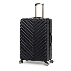 kenneth cole reaction "madison square" women's lightweight hardside chevron expandable spinner luggage, 28-inch checked, black with gold zippers