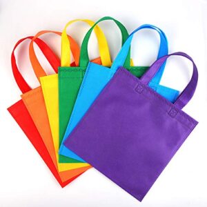 ELCOHO 30 Pack Non-woven Tote Bags Reusable Gift Bags Multicolor Party Bags Treat Bags with Handles, 6 Colors 9.8 by 9.8 Inches