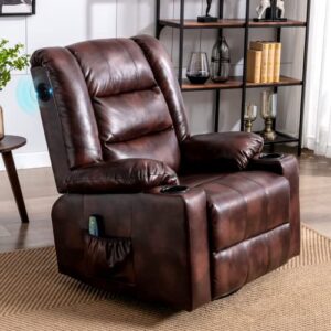 comhoma massage recliner chair with speaker pu leather home theater recliner chair with heat rocker recliner with heated massage ergonomic lounge swivel cup holder for living room brown