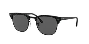 ray-ban rb3016 clubmaster square sunglasses, wrinkled black on black/dark grey, 49 mm