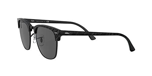 Ray-Ban RB3016 Clubmaster Square Sunglasses, Wrinkled Black On Black/Dark Grey, 49 mm