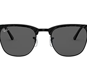 Ray-Ban RB3016 Clubmaster Square Sunglasses, Wrinkled Black On Black/Dark Grey, 49 mm