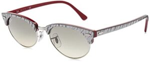 ray-ban rb3946 clubmaster oval sunglasses, wrinkled grey on bordeaux/clear gradient grey, 52 mm