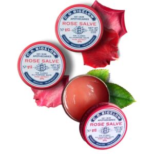 c.o. bigelow all purpose salve lip balm tins, rose salve pack of 3 for chapped lips & dry skin - moisturizing lip, cuticle 0.8 oz each