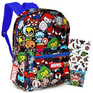 marvel avengers backpack - 2 pc bundle with 16" marvel school backpack and stickers for boys girls kids teens adults (marvel school supplies)