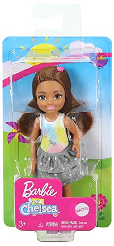 Barbie Club Chelsea Doll (6-inch Brunette) Wearing Unicorn-Themed Graphic and Star Skirt, for 3 to 7 Year Olds