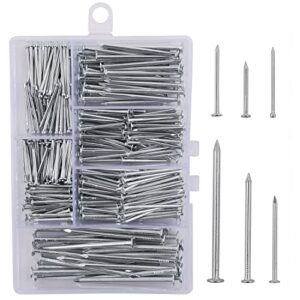 376pcs premium hardware nails assortment kit, maximum length 2 inches galvanized nails, picture hanging nails, wood nails, wall nails with storage box | 6 sizes