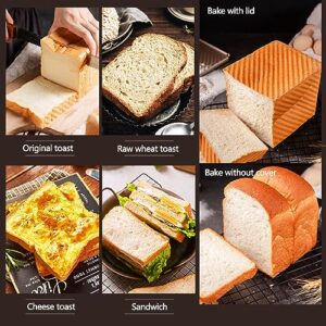 Cayanmydery Pullman Loaf Pan with Lid, Non-Stick Bakeware Carbon Steel Bread Toast Box Mold with Cover for Baking Bread, 1 lb Dough Capacity, Golden Corrugated Bread Box