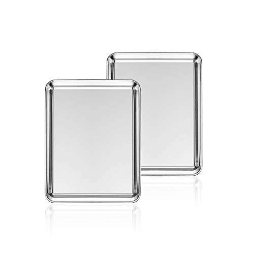 Stainless Steel Baking Sheet Set of 2, Deedro Cookie Sheet Metal Baking Pan Oven Tray, Non Toxic & Heavy Duty, Rust Free & Mirror Finish, Easy Clean & Dishwasher Safe, 10 x 8 x 1 Inch