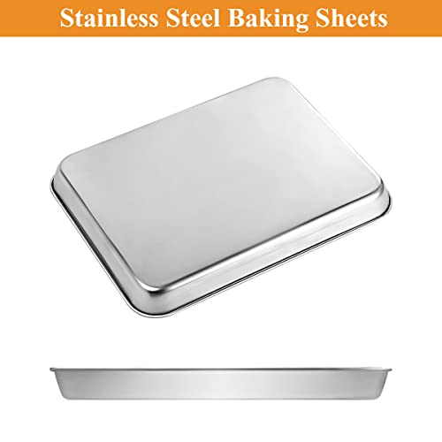 Stainless Steel Baking Sheet Set of 2, Deedro Cookie Sheet Metal Baking Pan Oven Tray, Non Toxic & Heavy Duty, Rust Free & Mirror Finish, Easy Clean & Dishwasher Safe, 10 x 8 x 1 Inch