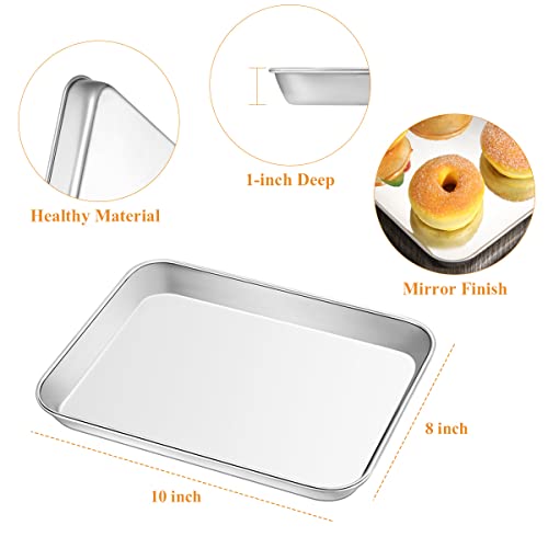 Stainless Steel Baking Sheet Set of 2, Deedro Cookie Sheet Metal Baking Pan Oven Tray, Non Toxic & Heavy Duty, Rust Free & Mirror Finish, Easy Clean & Dishwasher Safe, 10 x 8 x 1 Inch